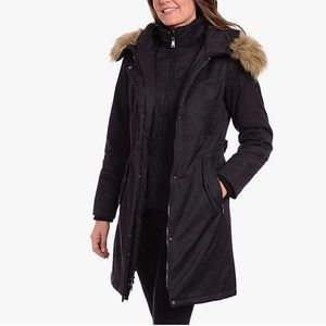 1 Madison Black Long Ski & Snow Jacket with Faux Fur Trim